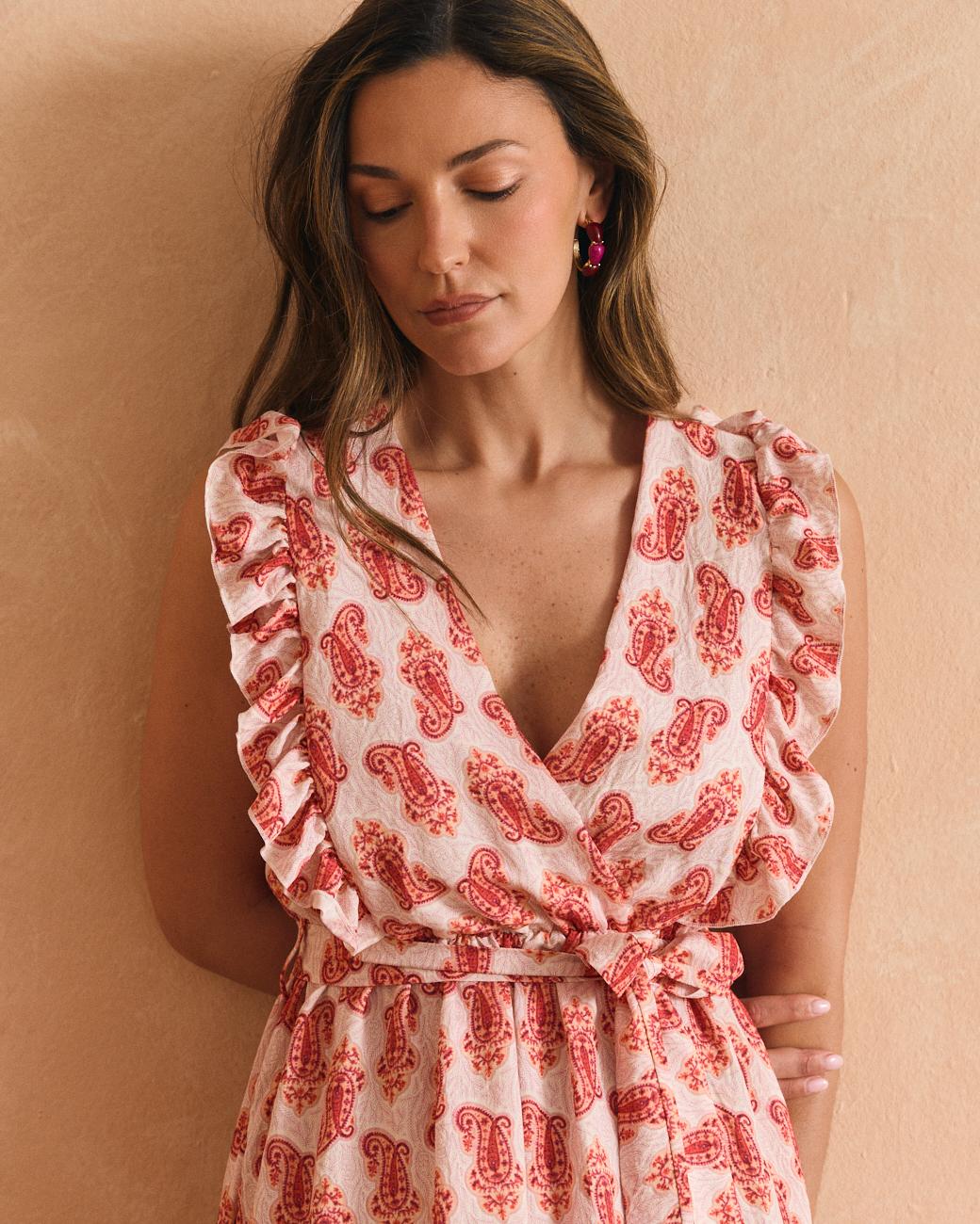 Vestido com Motivos Coral