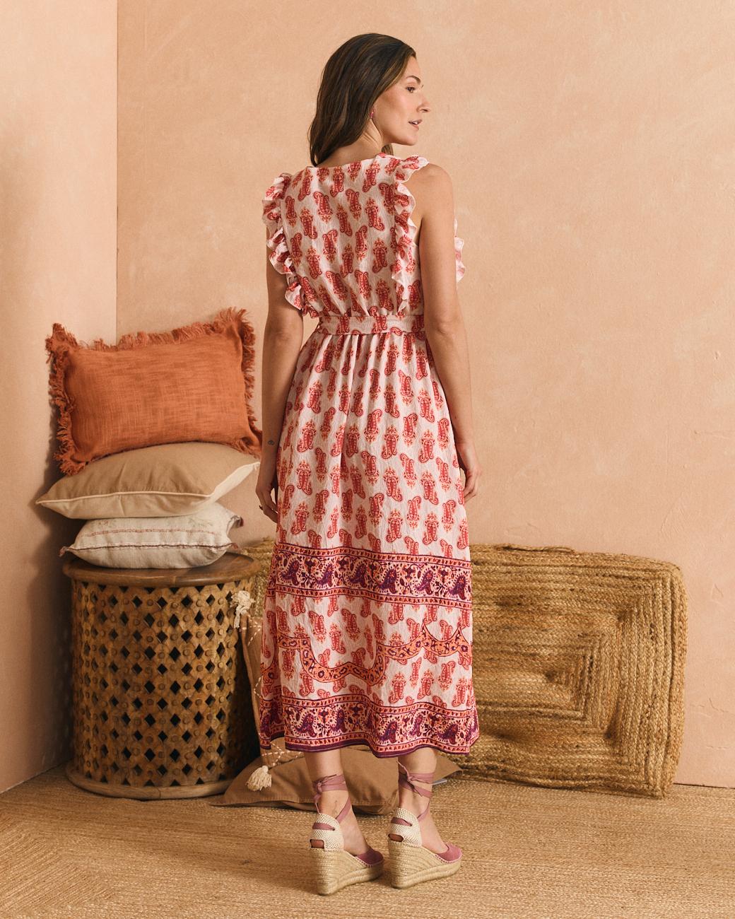 Vestido com Motivos Coral