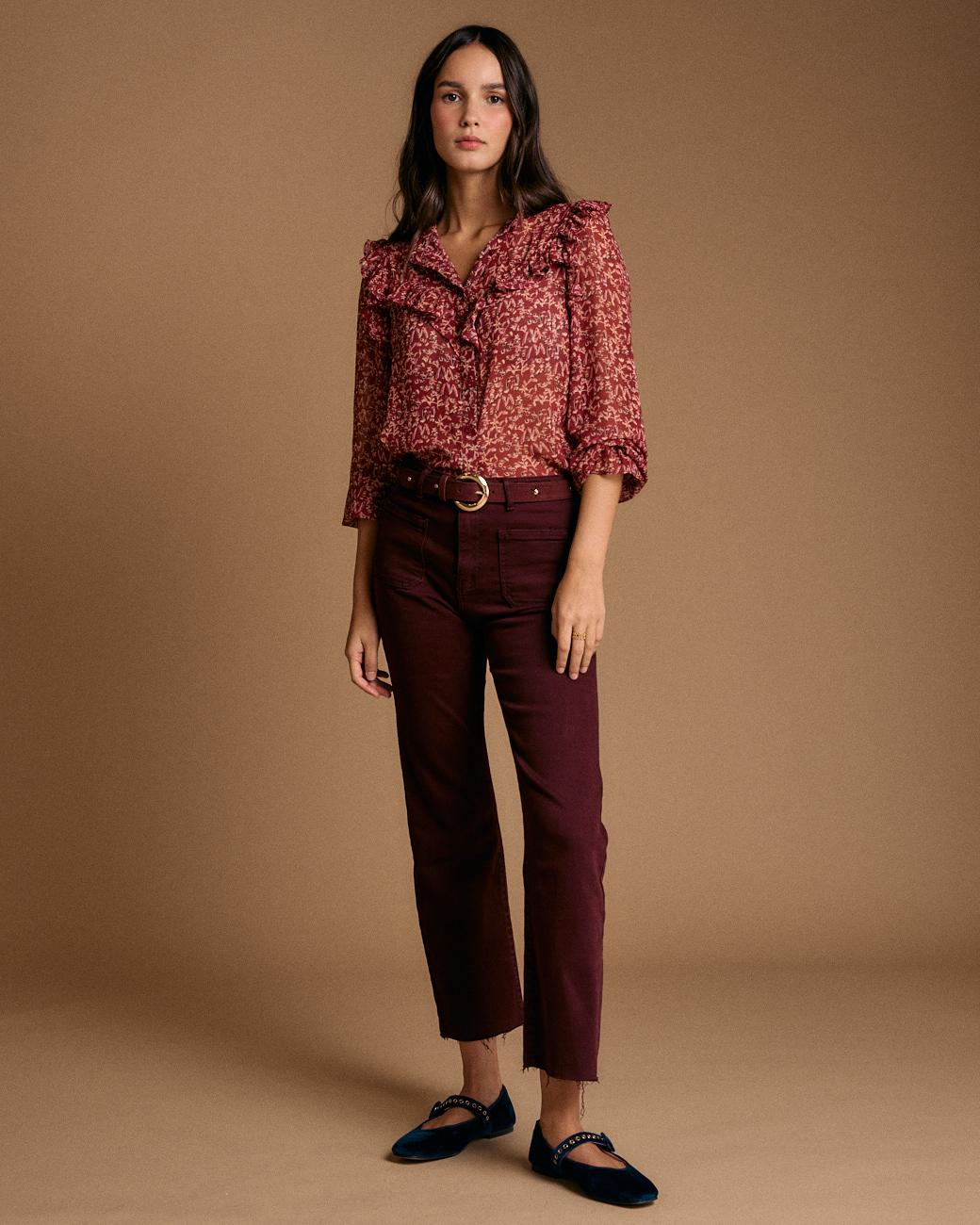 Camisa com Folhos Estampada Lidia