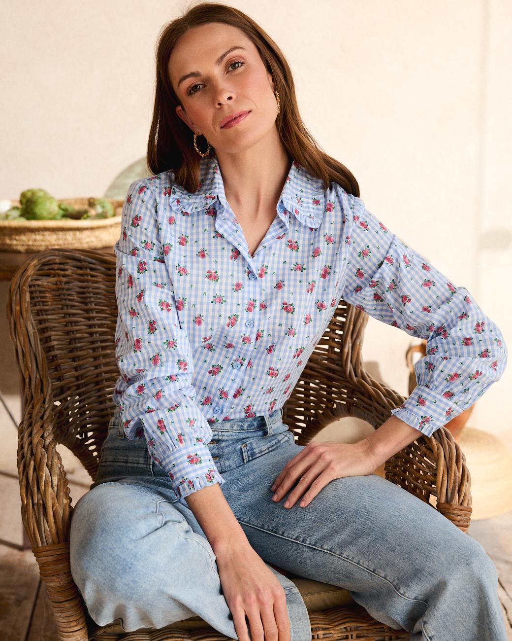 Camisa Vichy com Rosas