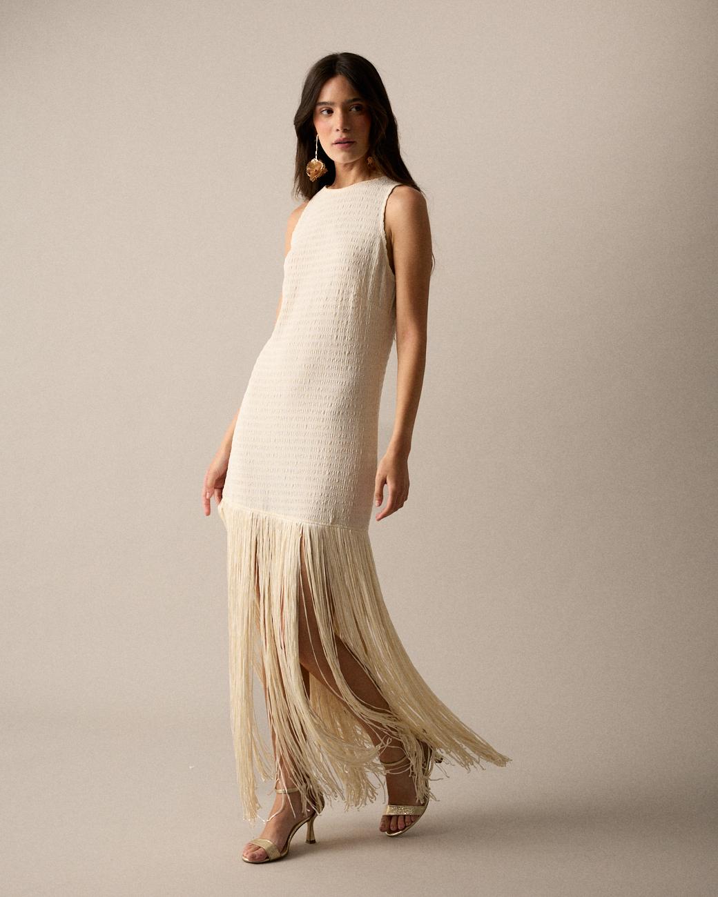 Vestido Longo Franjas Lira
