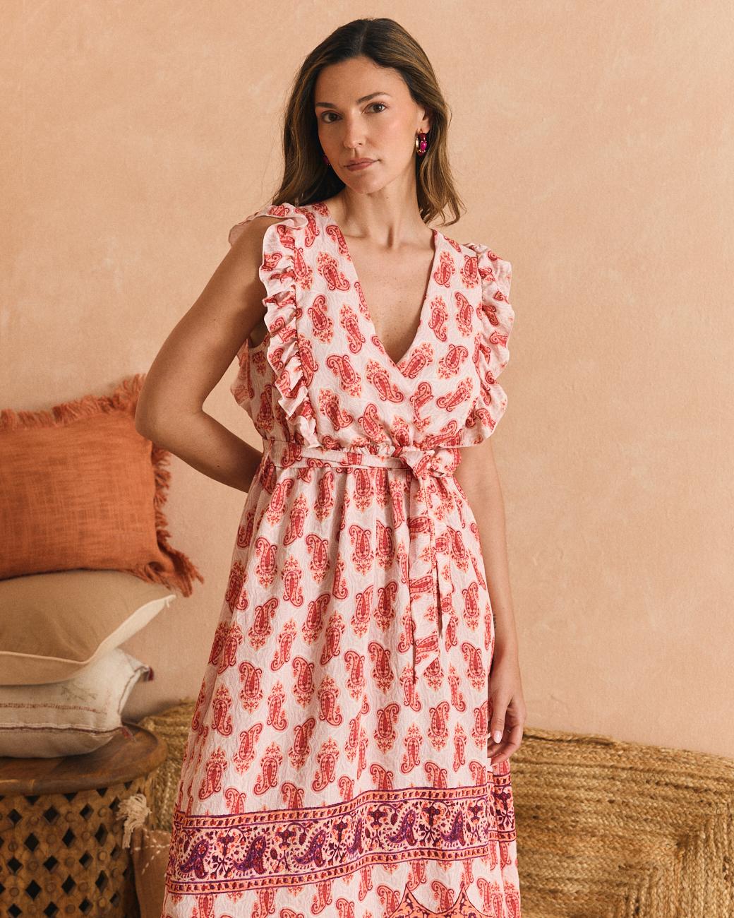 Vestido com Motivos Coral