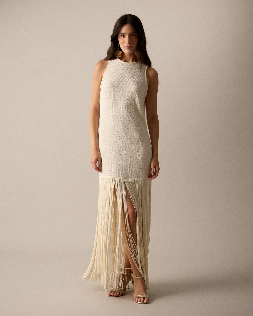 Vestido Longo Franjas Lira