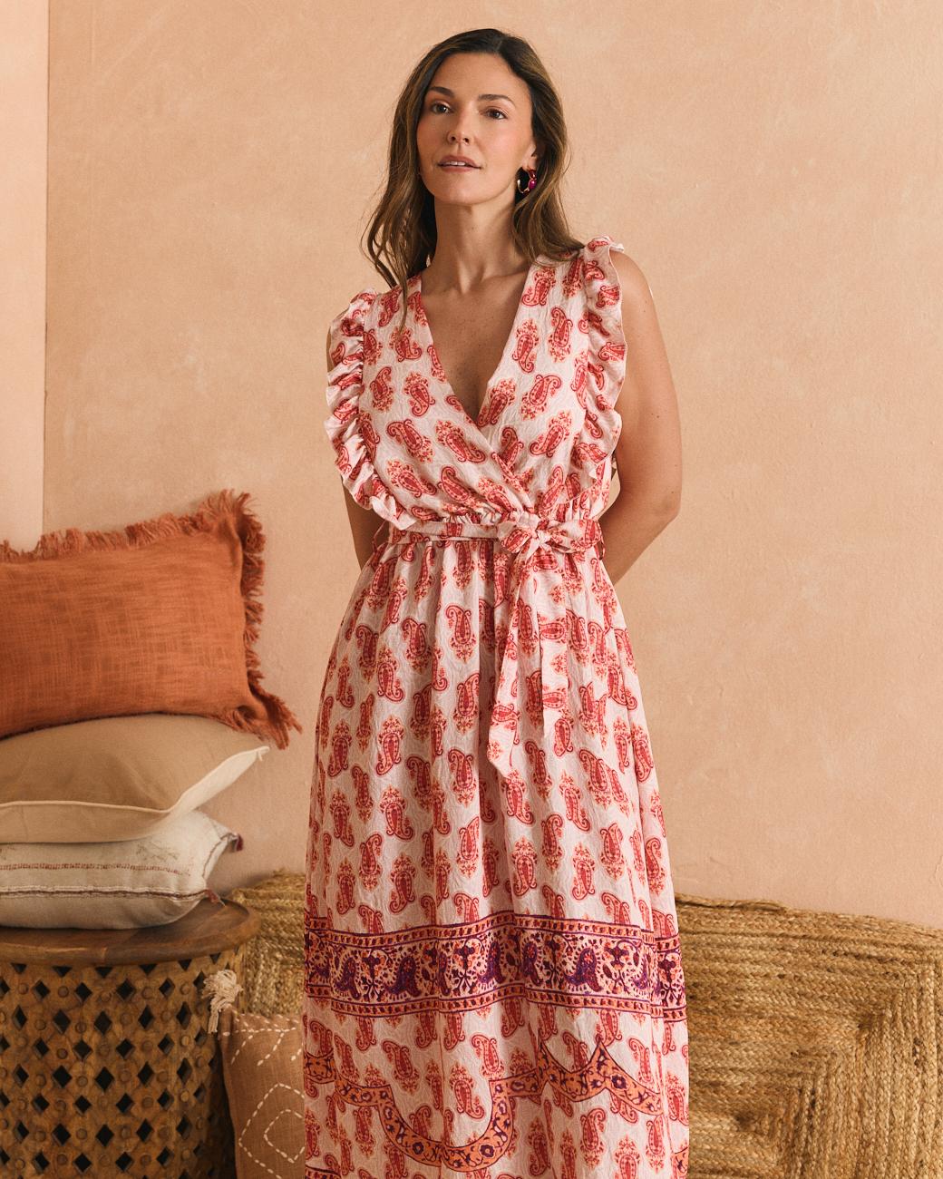 Vestido com Motivos Coral
