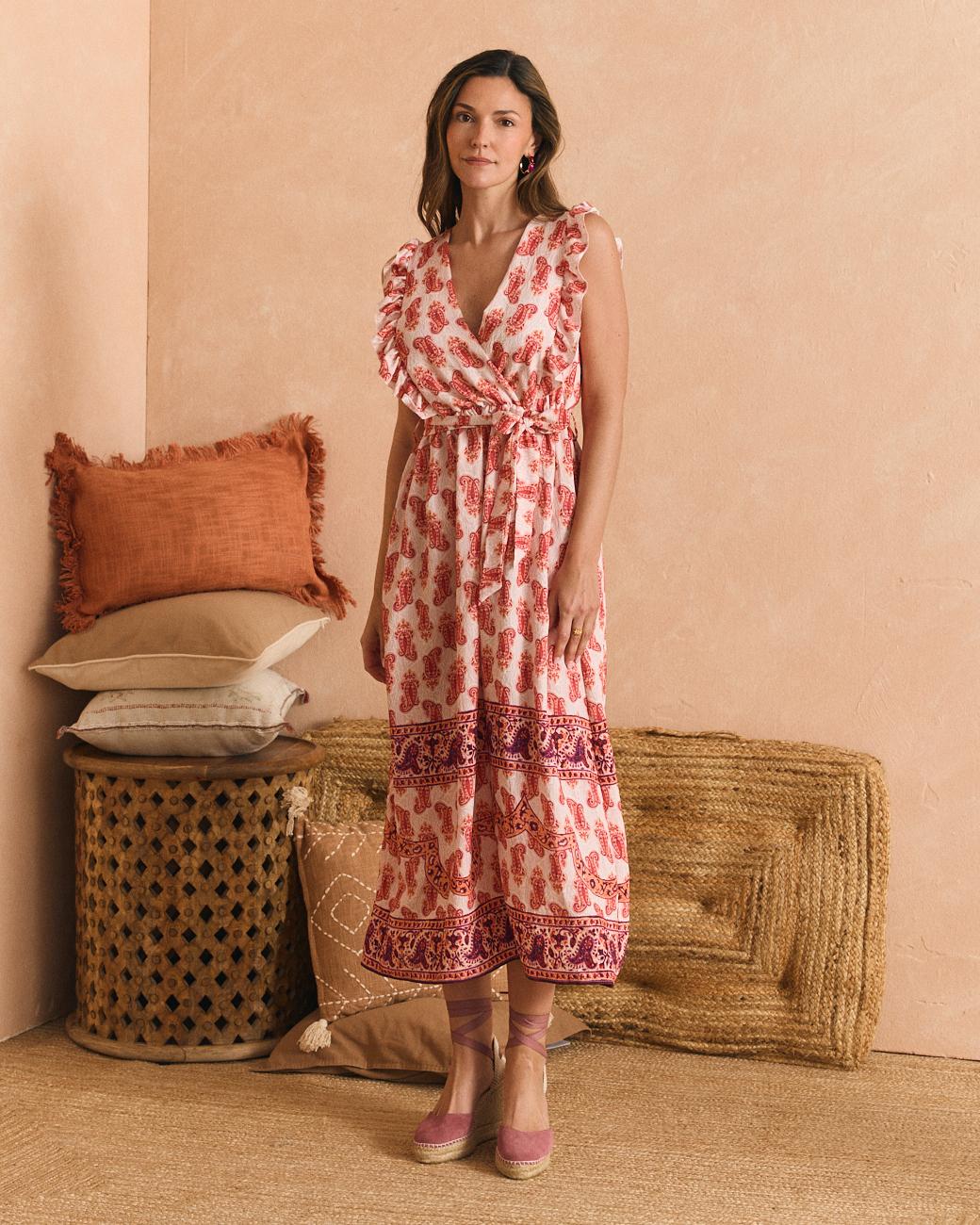 Vestido com Motivos Coral