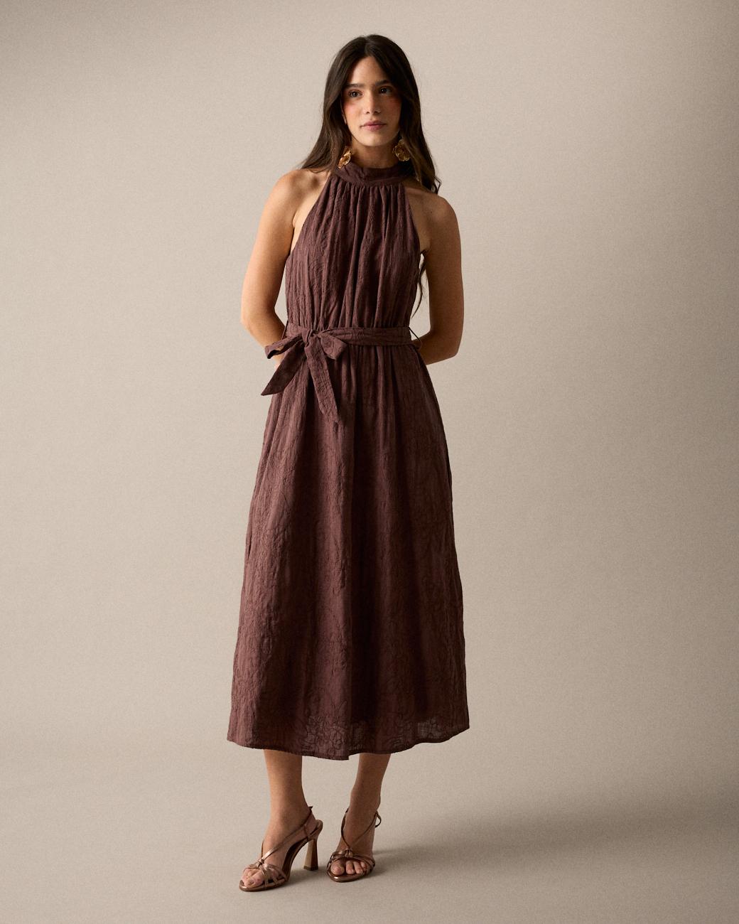 Vestido Bordado Gola Halter