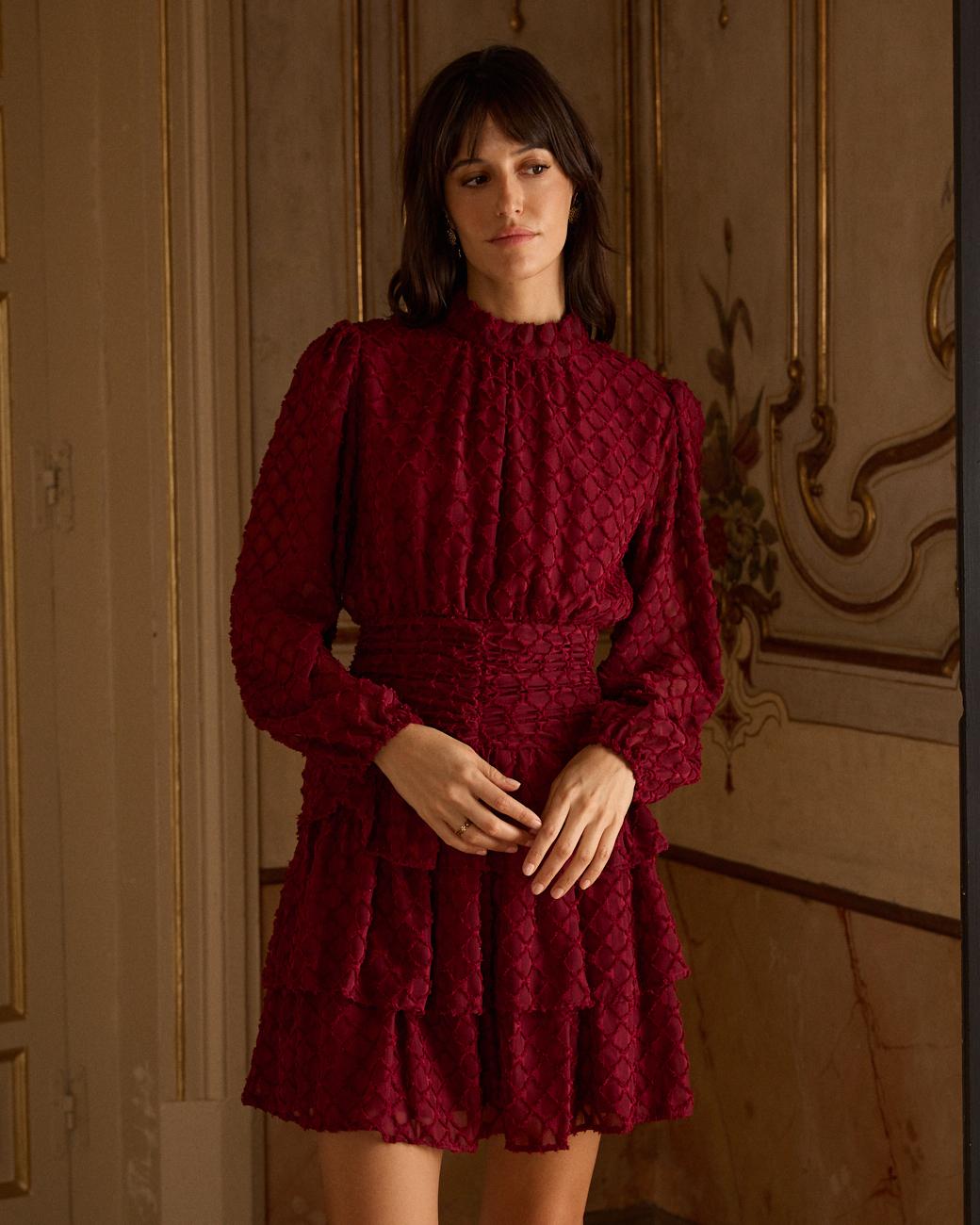 Vestido Curto com Folhos Livia