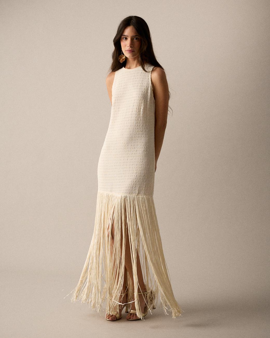 Vestido Longo Franjas Lira