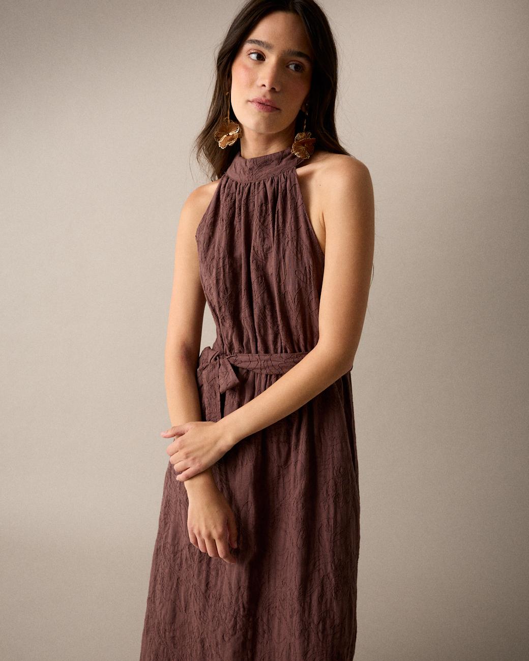 Vestido Bordado Gola Halter