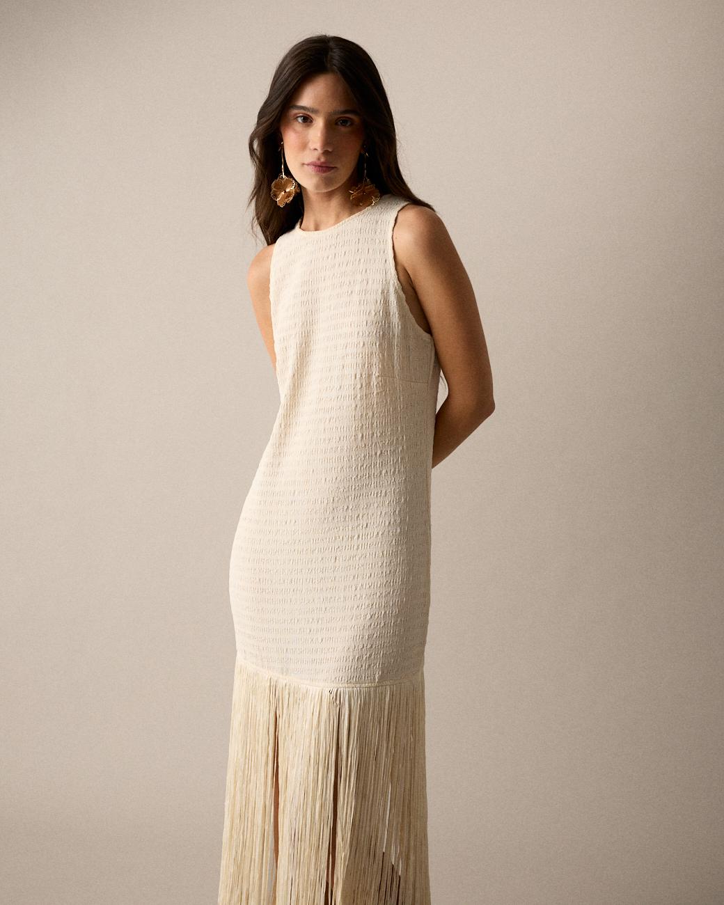 Vestido Longo Franjas Lira