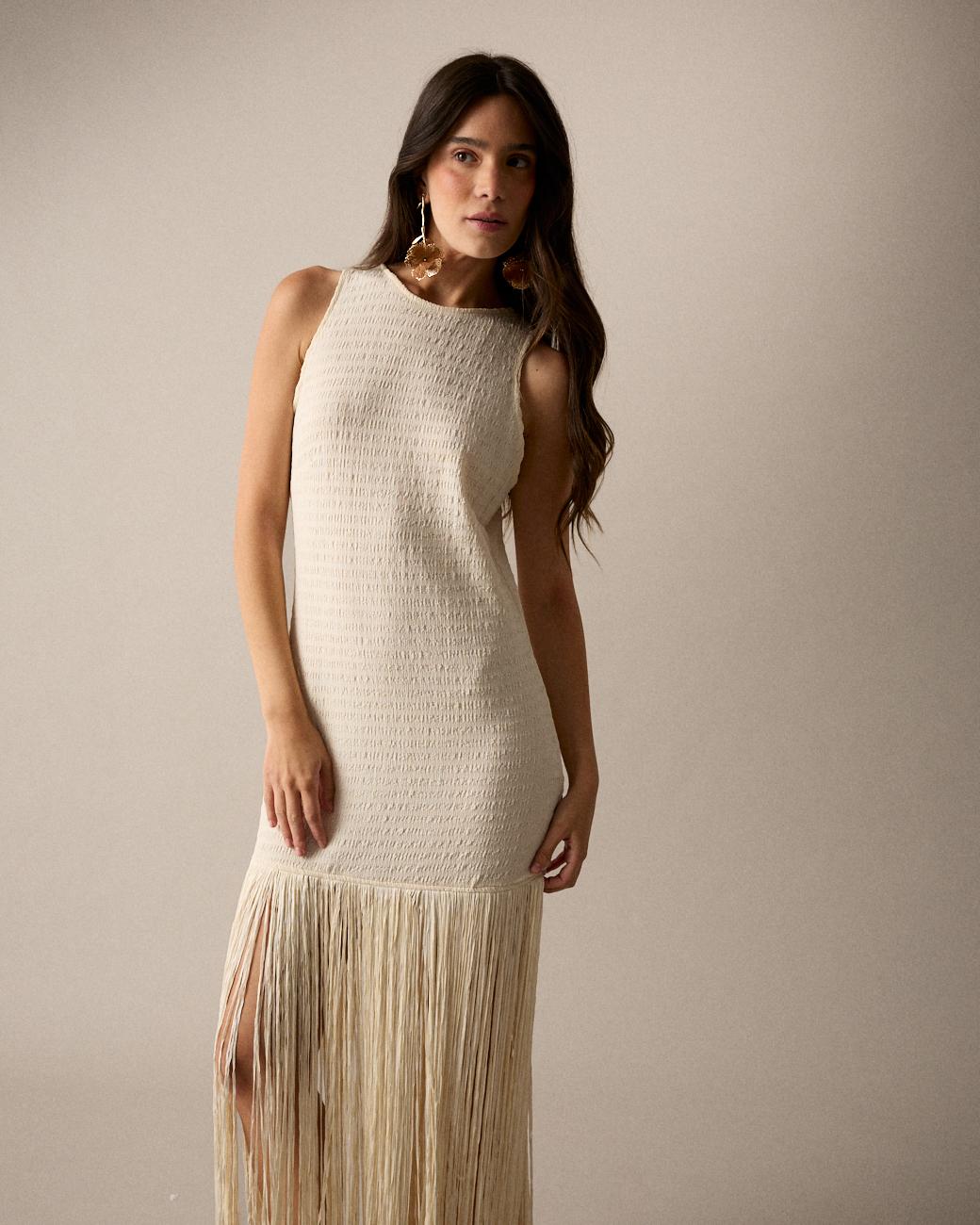Vestido Longo Franjas Lira