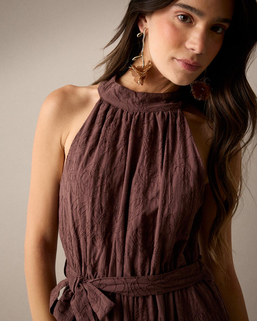 Vestido Bordado Gola Halter